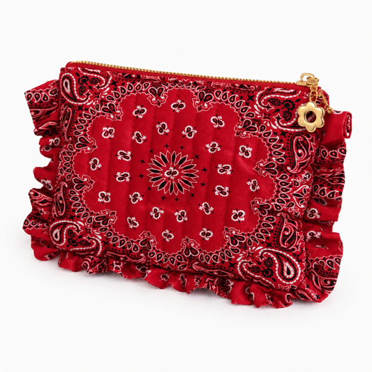 Ellison+Young Bandana Ruffle Everything Pouch, Quilted Cosmetic Case