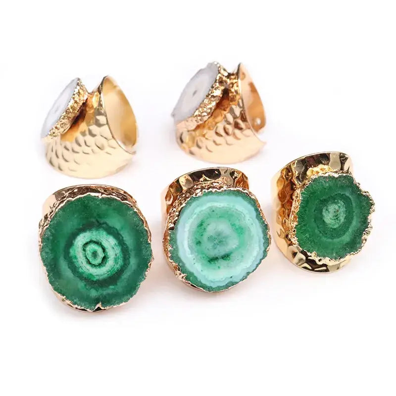 Gold Plated Crystal Agate Adjustable Ring Jewelry