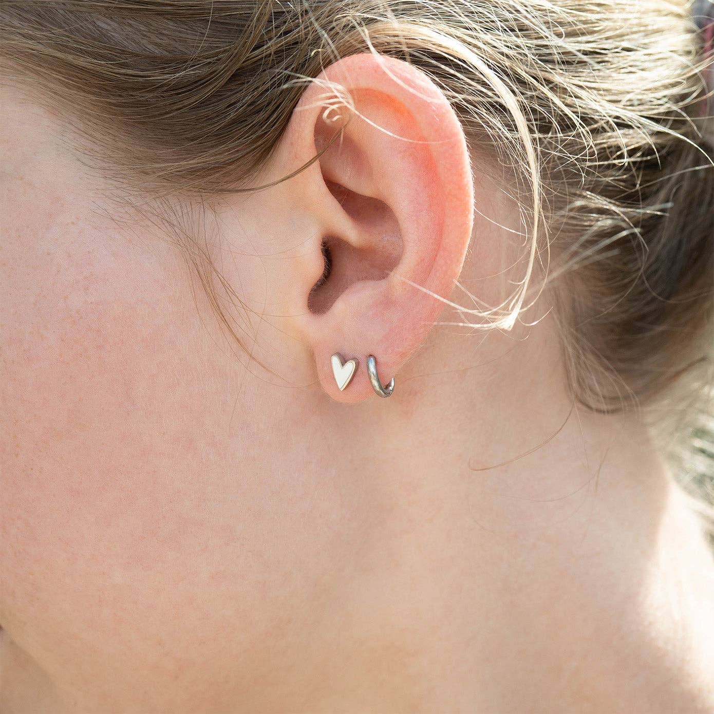 White Heart Stud Earrings