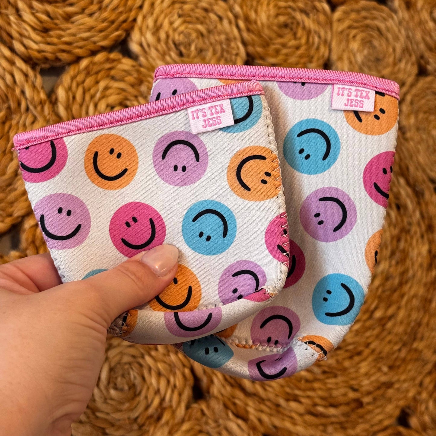 Iced Coffee Sleeve - Colorful Happy Faces