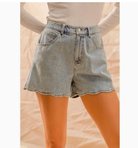 Scalloped, Please Denim Shorts