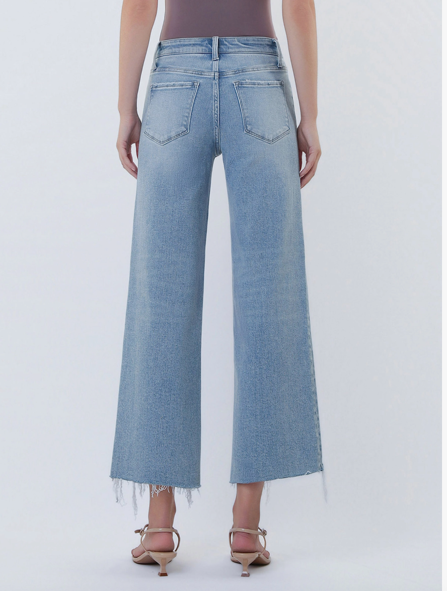 Vervet High Rise Distressed Hem Crop Wide Leg Jeans