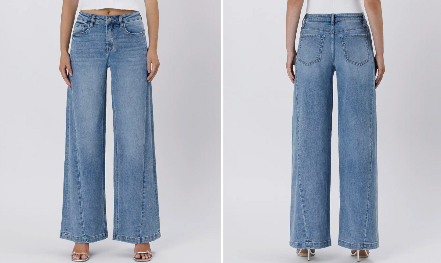High Rise Seam Detail Palazzo Jeans