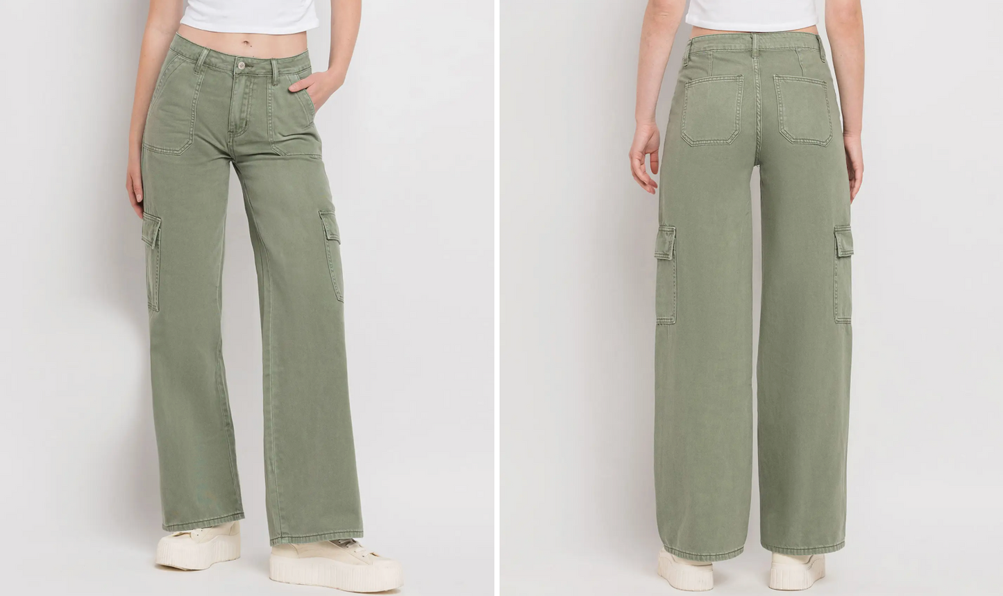 VERVET High Rise Utility Cargo Wide Leg Jeans