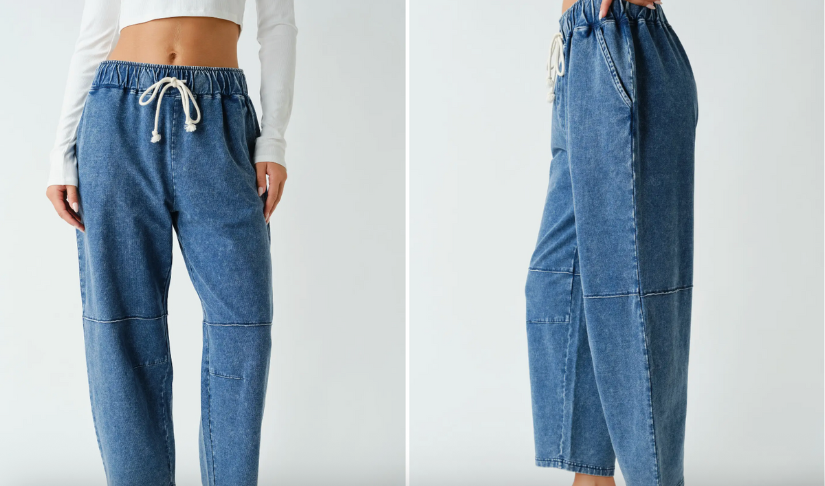 Cotton Blend Mineral Wash Cropped Straight Leg Pants