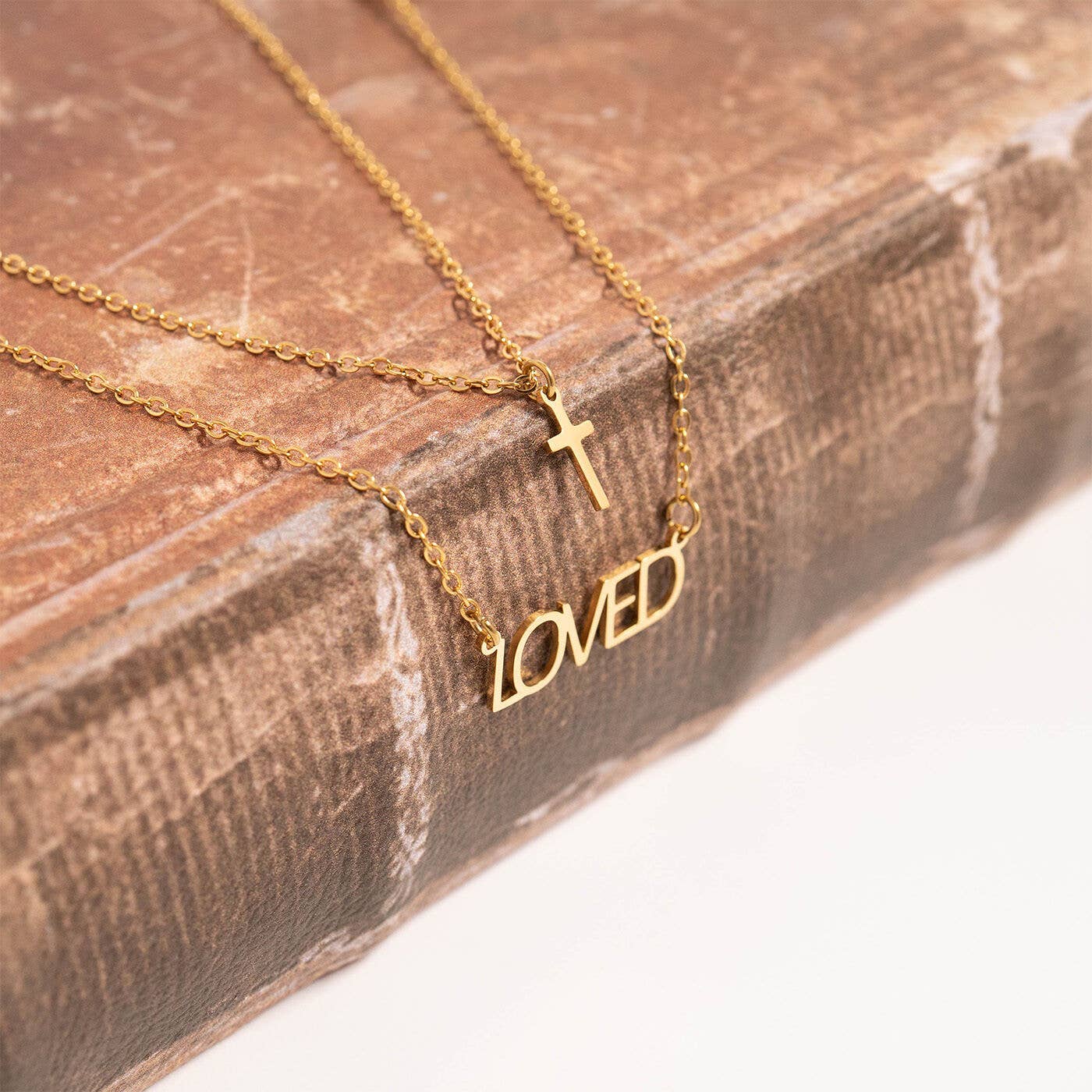 Stainless Steel "Loved" Layered Cross Necklace
