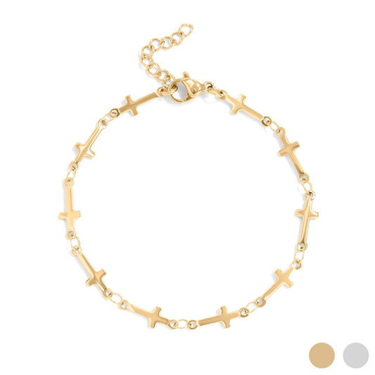 18K Gold PVD Stainless Steel Cross Chain Bracelet