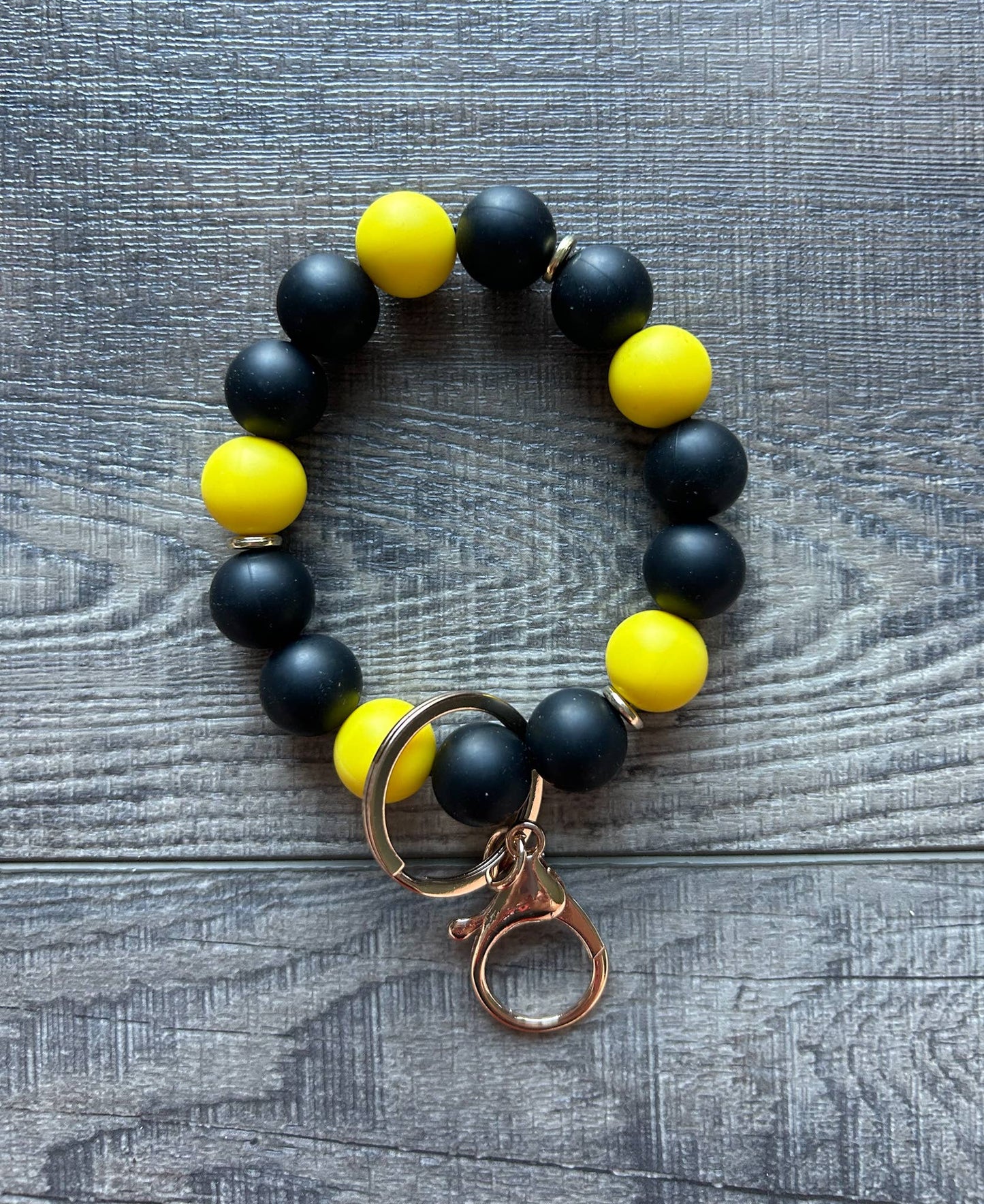 Game Day Wristlet Keychain in Black and Yellow