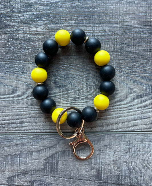 Game Day Wristlet Keychain in Black and Yellow