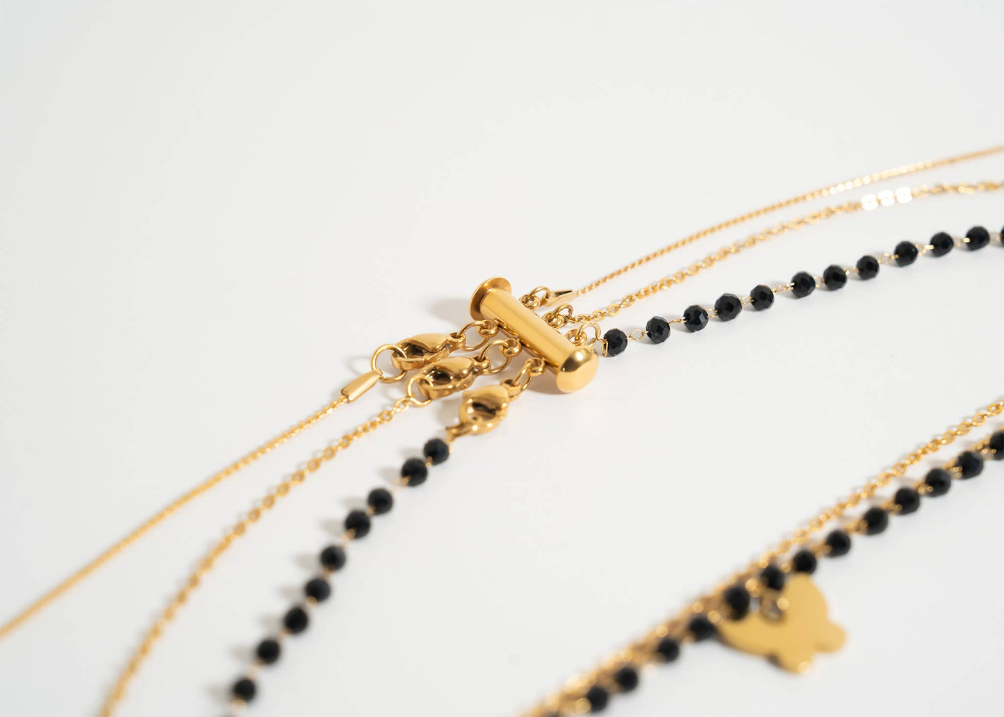 18K Gold PVD Stainless Steel 3 Row Layering Necklace Magnetic Clasp
