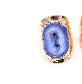 Gold Plated Crystal Agate Adjustable Ring Jewelry