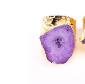 Gold Plated Crystal Agate Adjustable Ring Jewelry