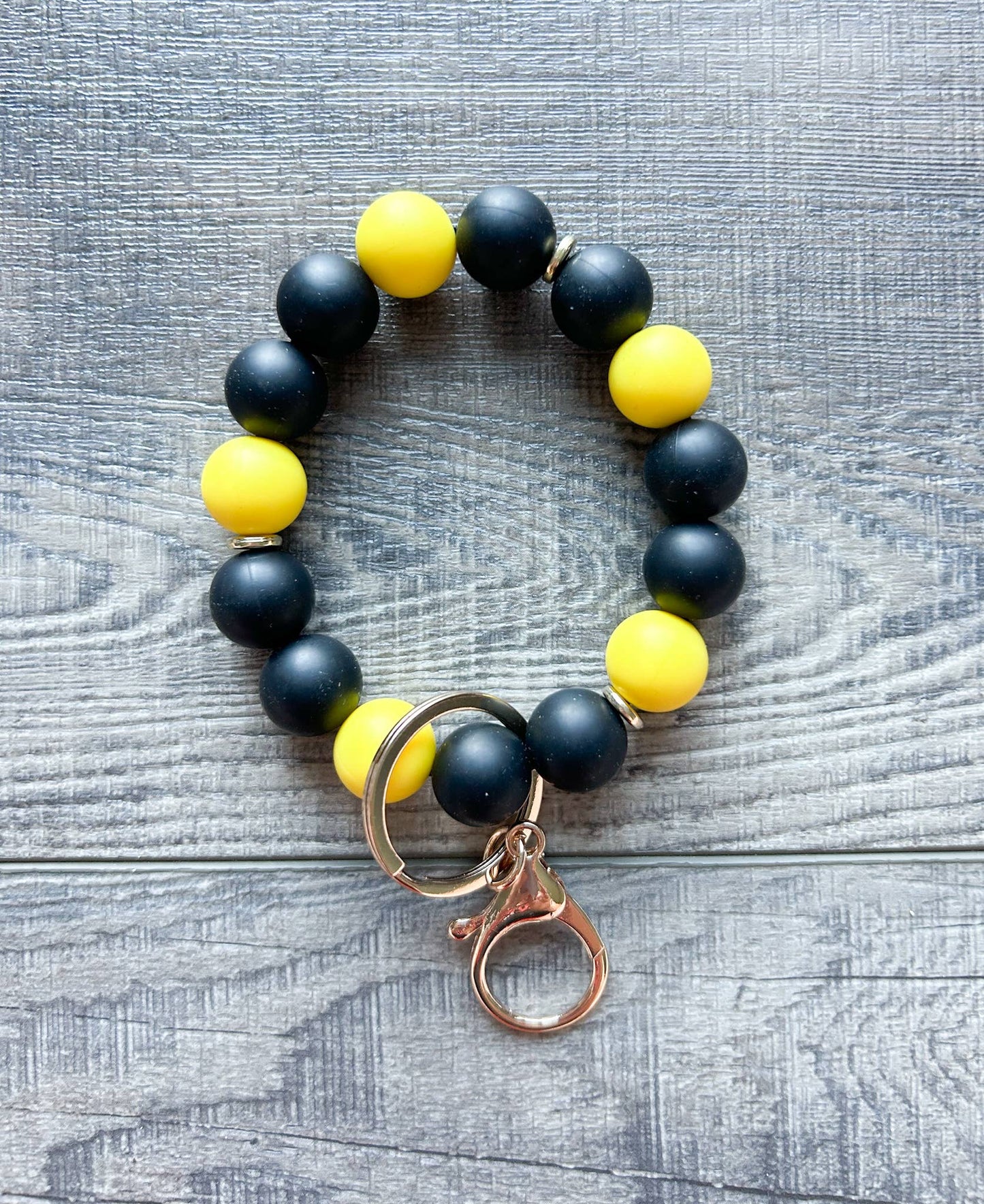 Game Day Wristlet Keychain in Black and Yellow