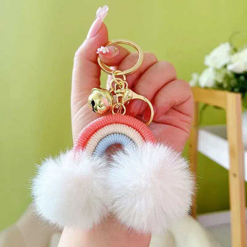 Rainbow Keychain with Fuzzy Balls