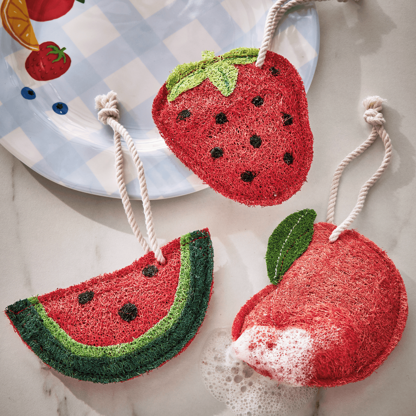 Strawberry Loofah Scrubber Red Multi Summer