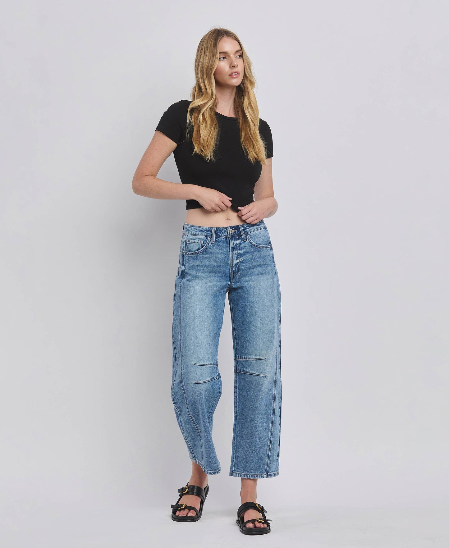 VERVET HIGH RISE DART STRUCTURED FIT BARREL LEG JEANS