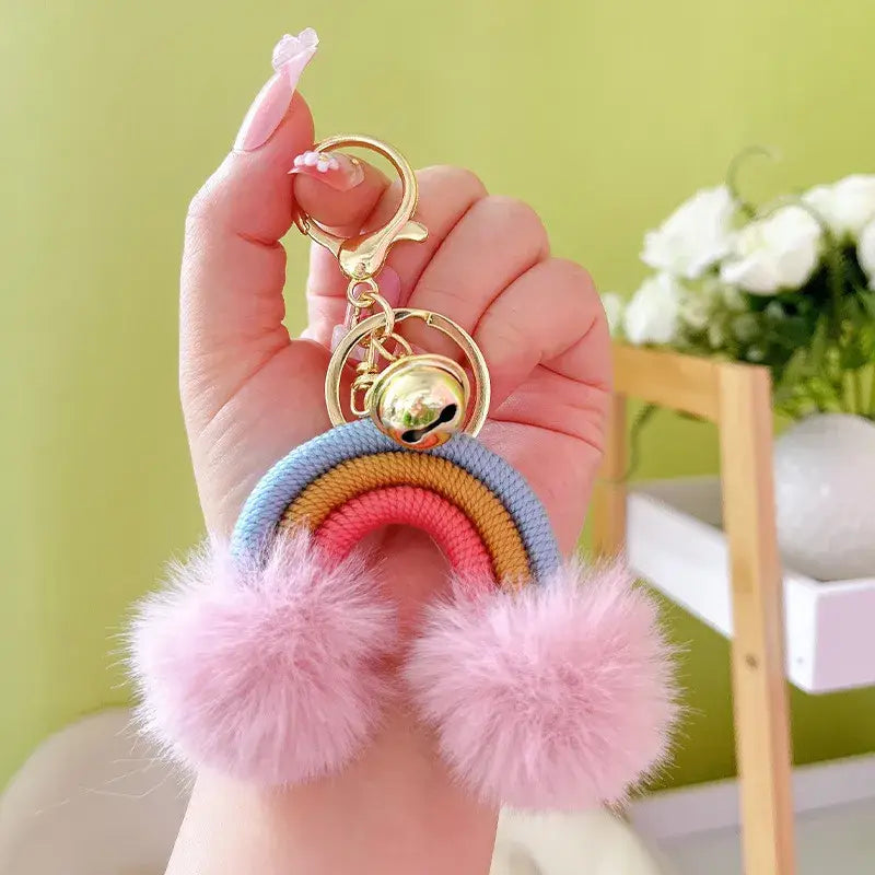 Rainbow Keychain with Fuzzy Balls