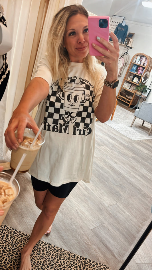 Girl Math Coffee Tee – Oversized Checkers Edition