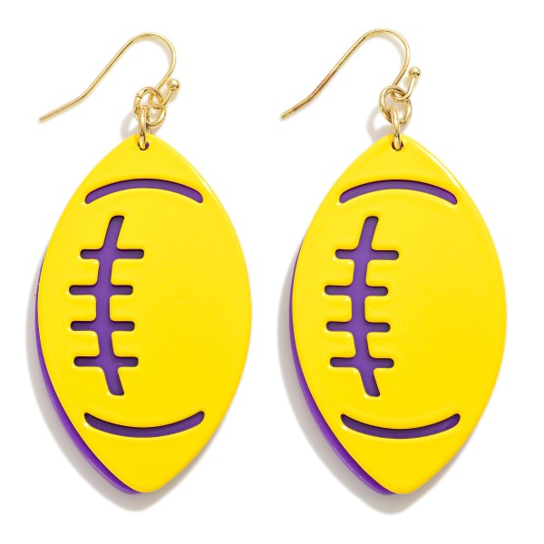 Purple & Yellow Football Earrings - Lightweight