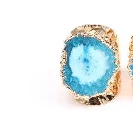 Gold Plated Crystal Agate Adjustable Ring Jewelry