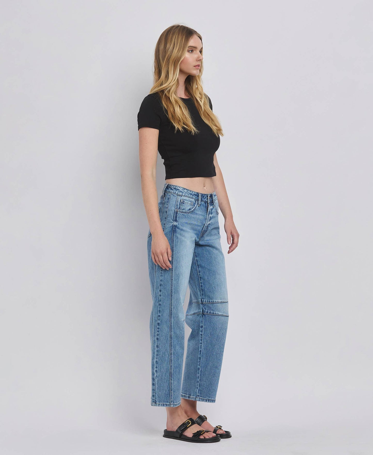 VERVET HIGH RISE DART STRUCTURED FIT BARREL LEG JEANS