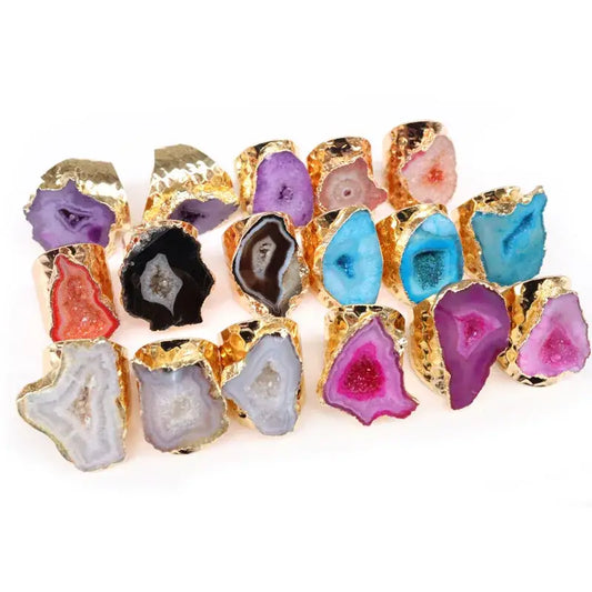 Gold Plated Crystal Agate Adjustable Ring Jewelry