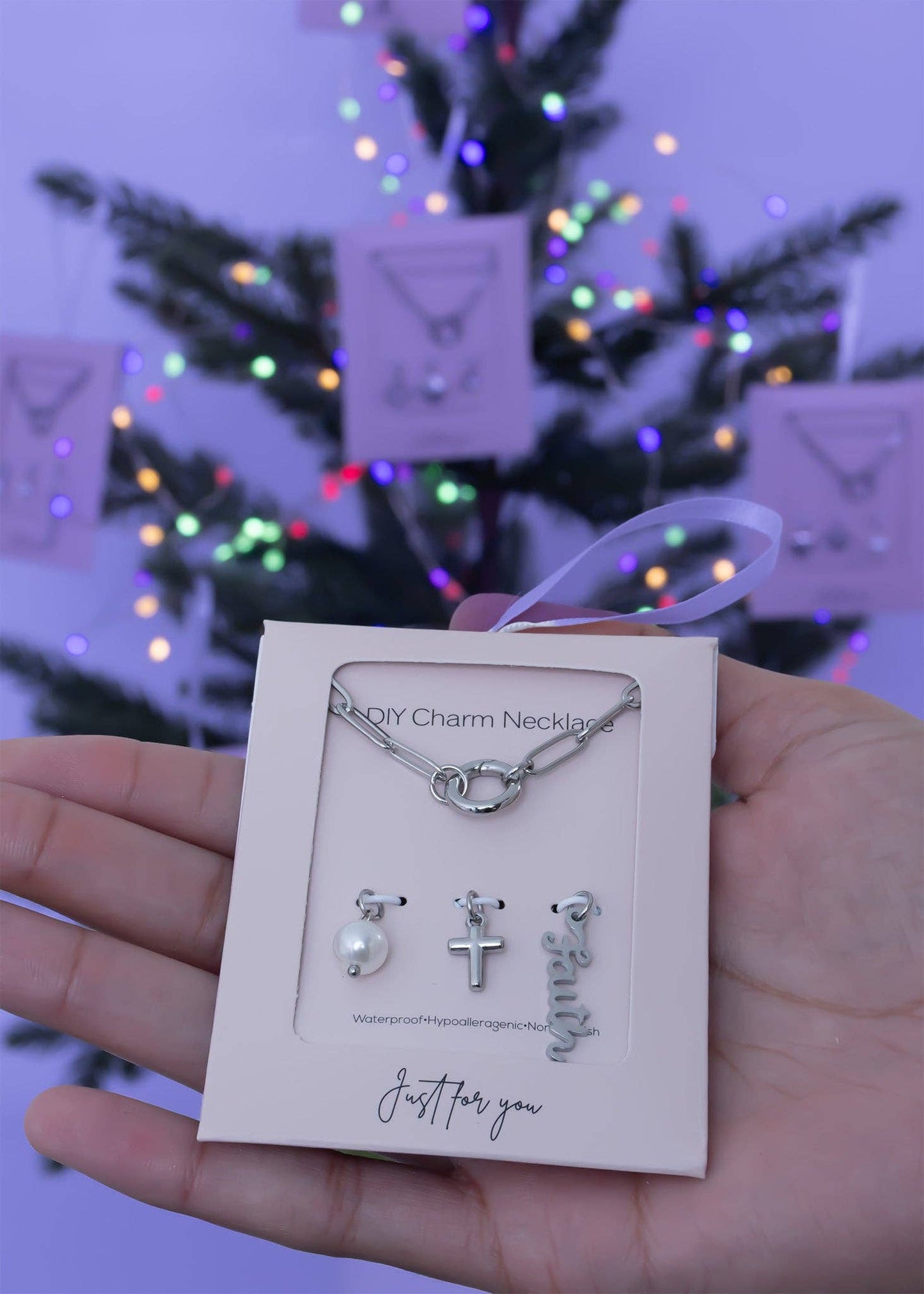 Gold Stainless Steel Faith Charm Holder Necklace Gift Set