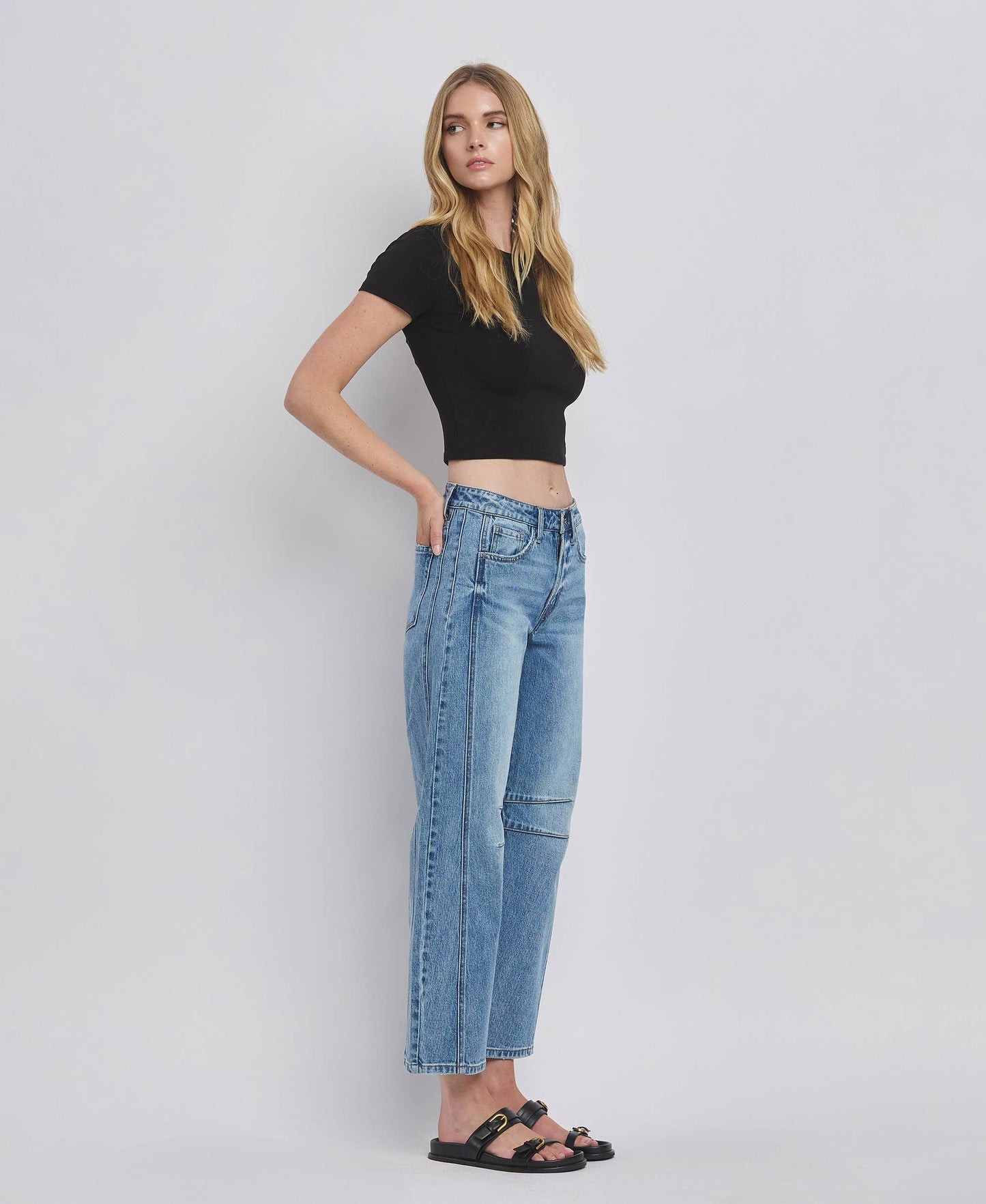 VERVET HIGH RISE DART STRUCTURED FIT BARREL LEG JEANS