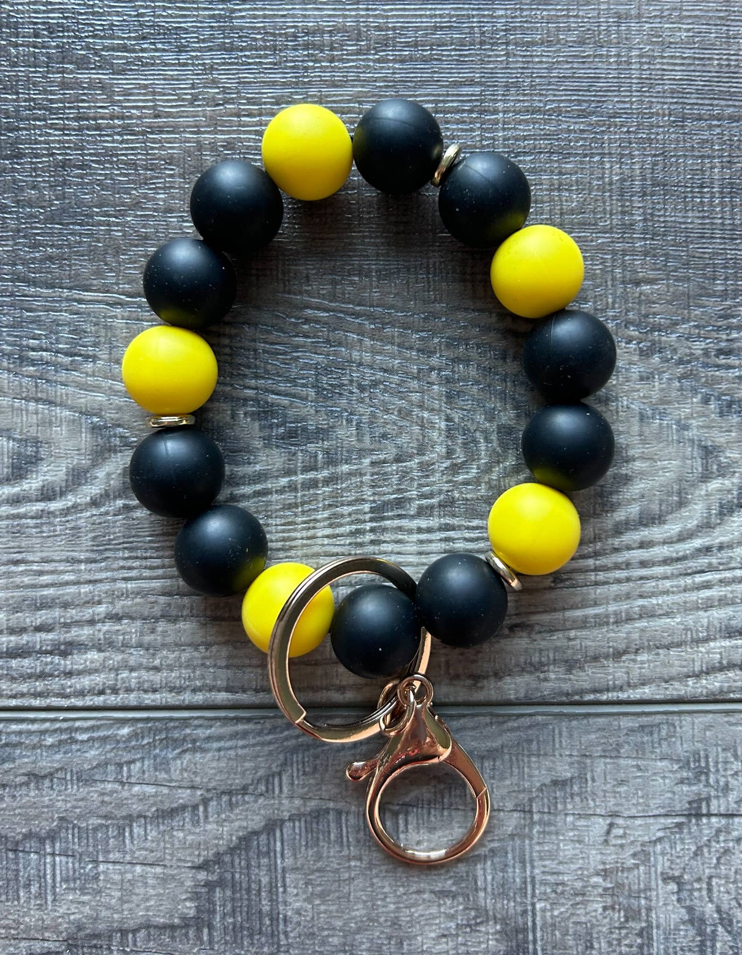 Game Day Wristlet Keychain in Black and Yellow