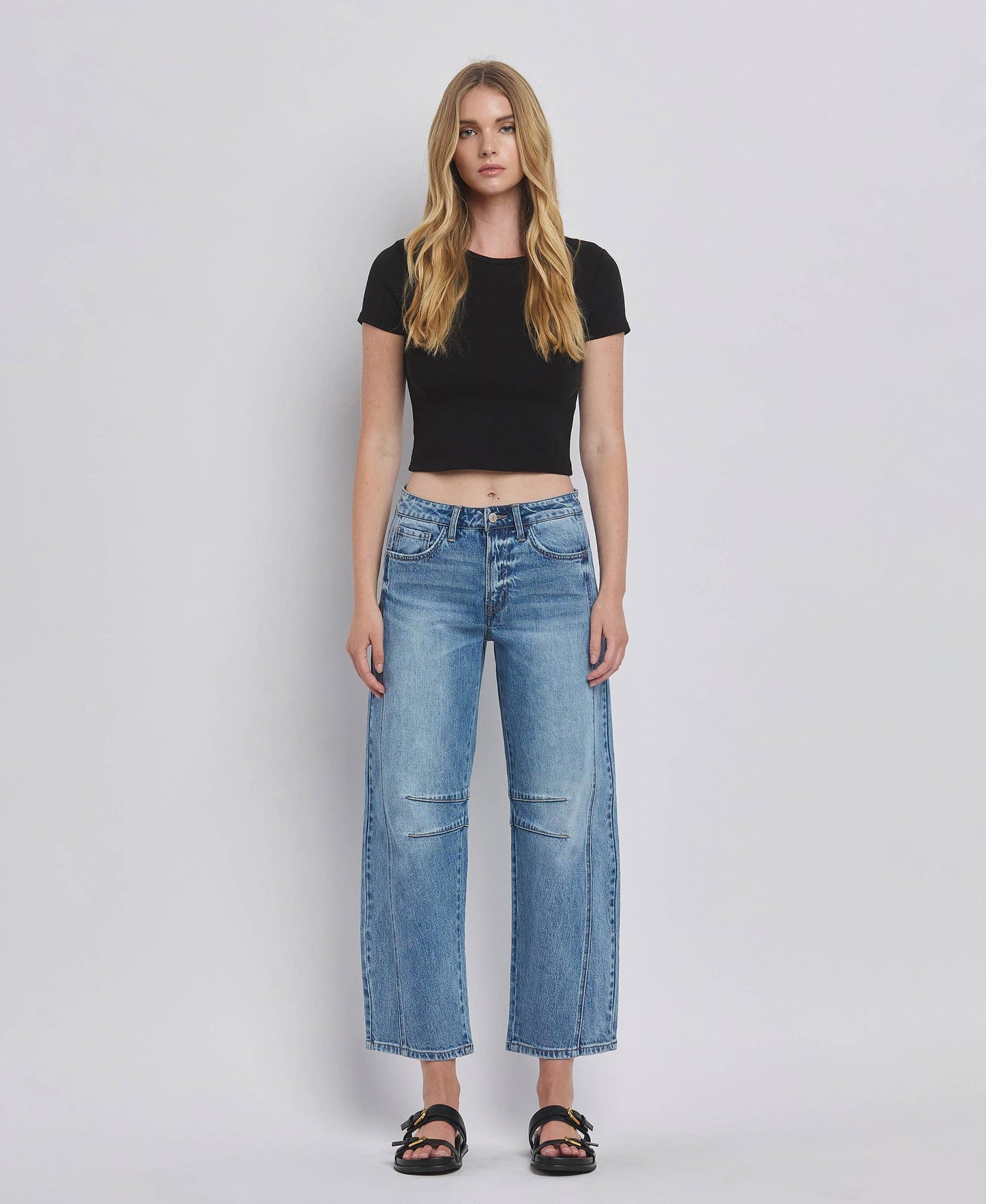 VERVET HIGH RISE DART STRUCTURED FIT BARREL LEG JEANS