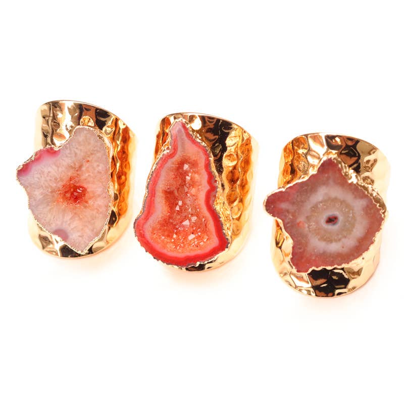 Gold Plated Crystal Agate Adjustable Ring Jewelry