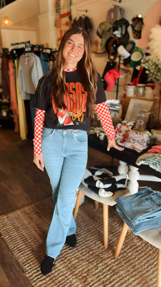 Checkered Sheer Top Red & White