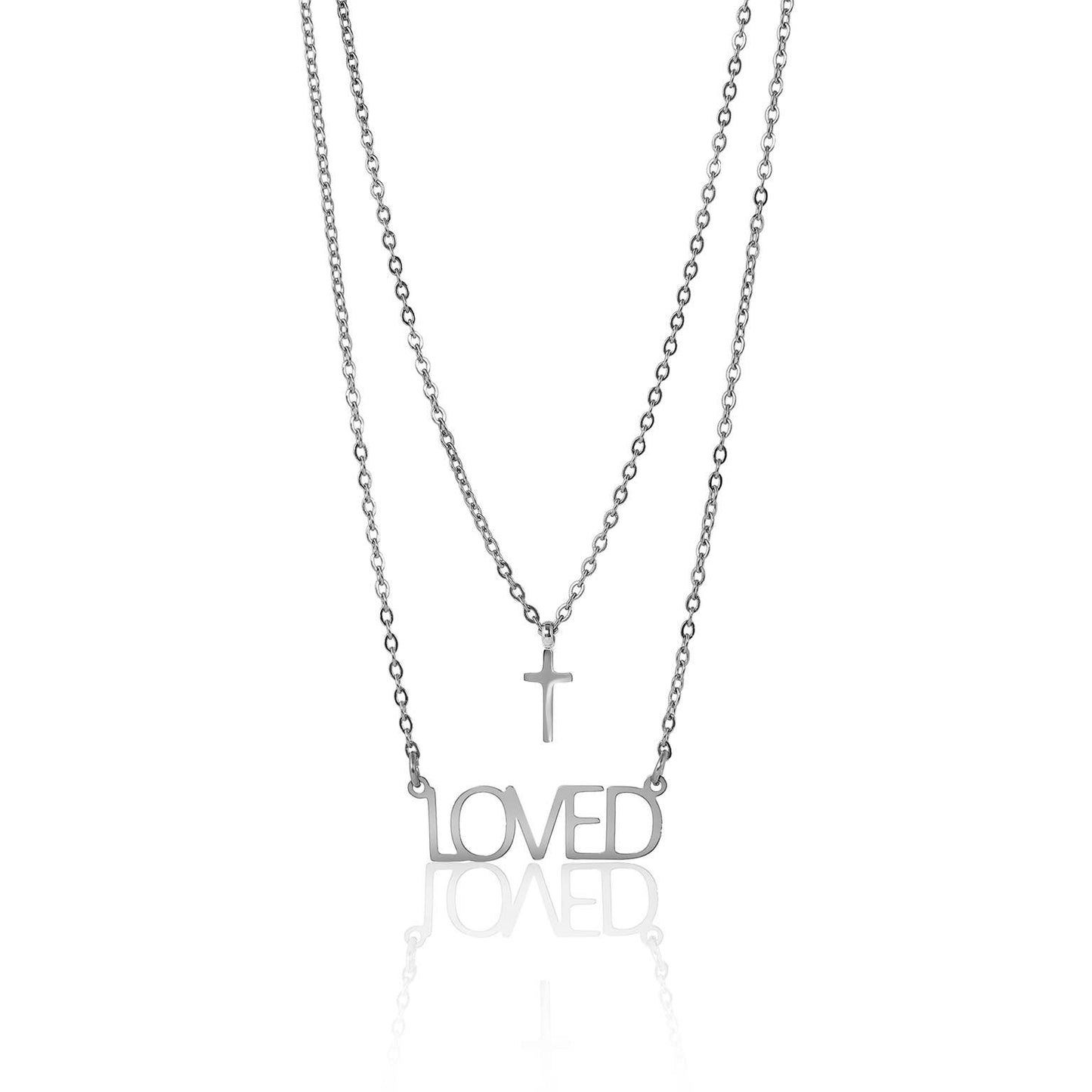 Stainless Steel "Loved" Layered Cross Necklace