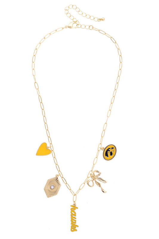 Iowa Hawkeyes Paper Clip Charm Necklace in Shiny Gold
