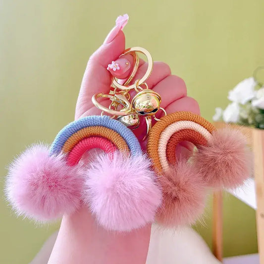 Rainbow Keychain with Fuzzy Balls