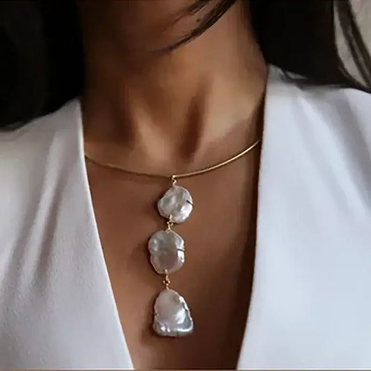 Tubular Gold Collar Necklace with Freshwater Pearls