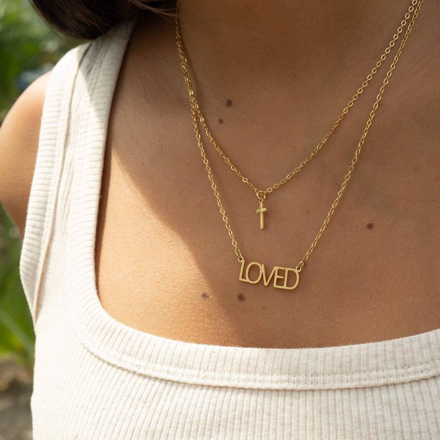 Stainless Steel "Loved" Layered Cross Necklace