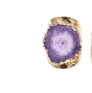 Gold Plated Crystal Agate Adjustable Ring Jewelry