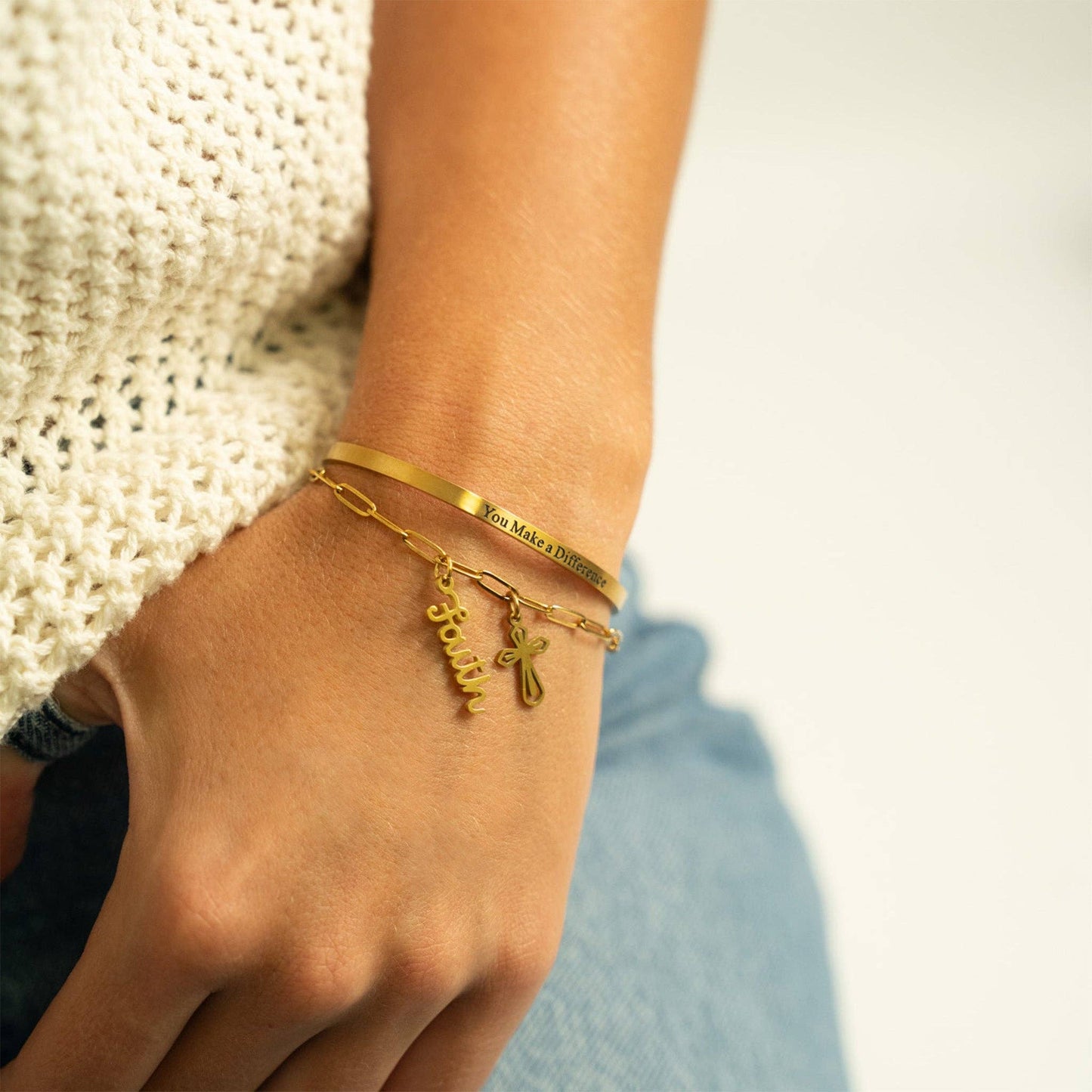 You Make a Difference Engraved Bangle Bracelet