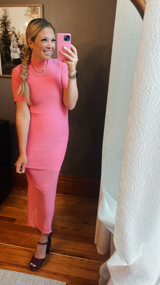 Season Slay Mesh Maxi Dress – Pink Power