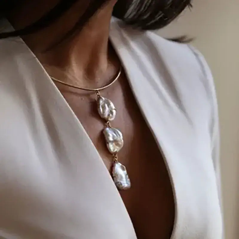 Tubular Gold Collar Necklace with Freshwater Pearls