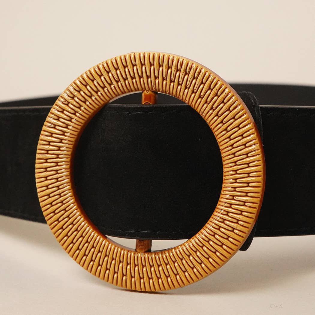 Solid Color Suede w Round Buckle Belt
