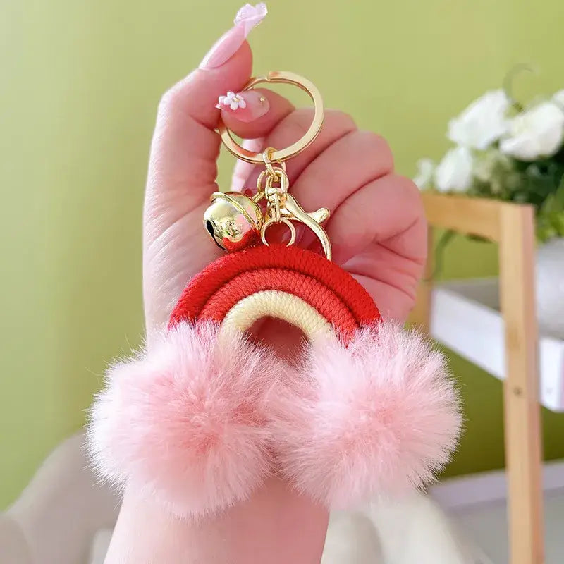 Rainbow Keychain with Fuzzy Balls