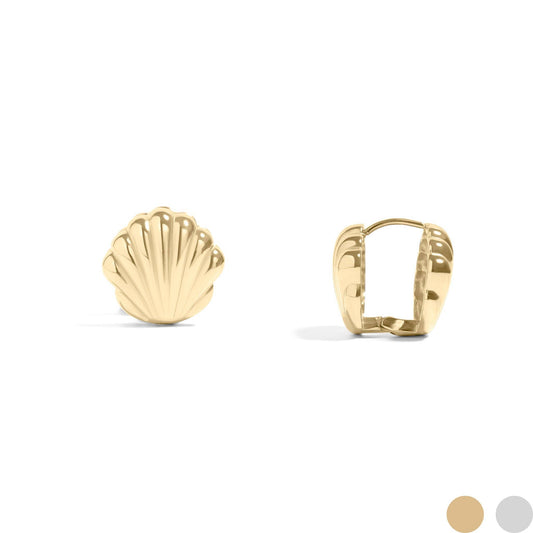 18K Shell Huggie Earrings
