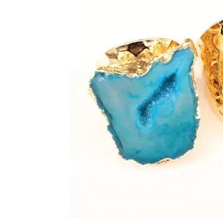 Gold Plated Crystal Agate Adjustable Ring Jewelry
