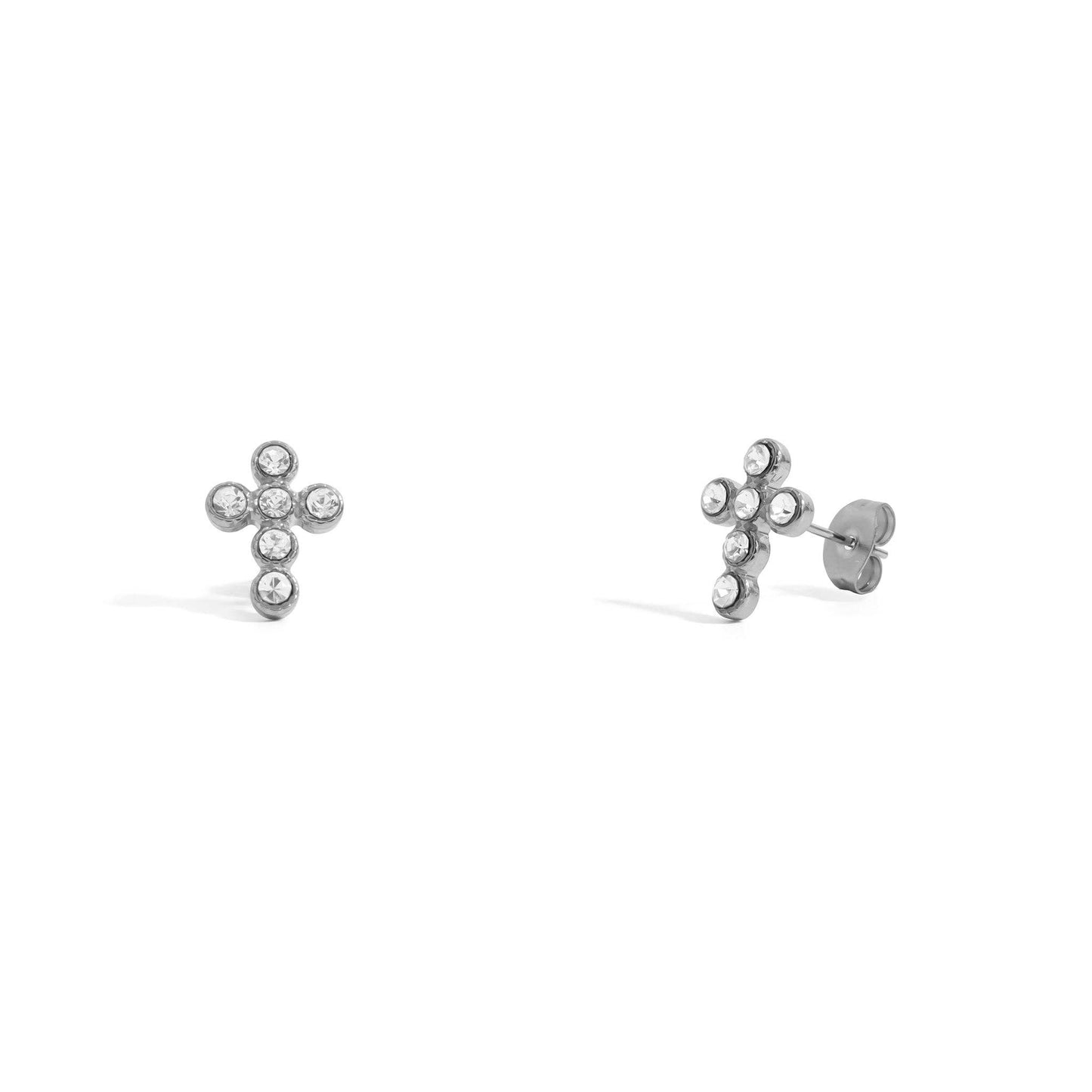 Stainless Steel Round Stone Cross Earrings