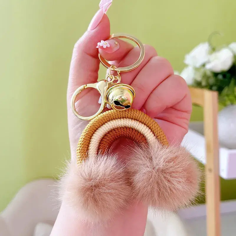 Rainbow Keychain with Fuzzy Balls