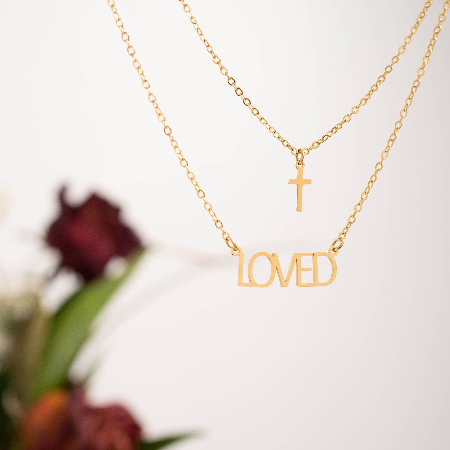 Stainless Steel "Loved" Layered Cross Necklace