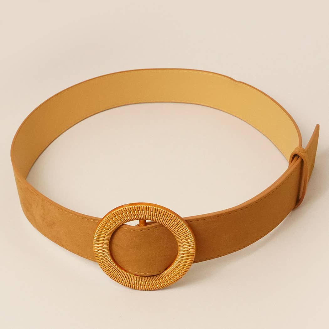 Solid Color Suede w Round Buckle Belt