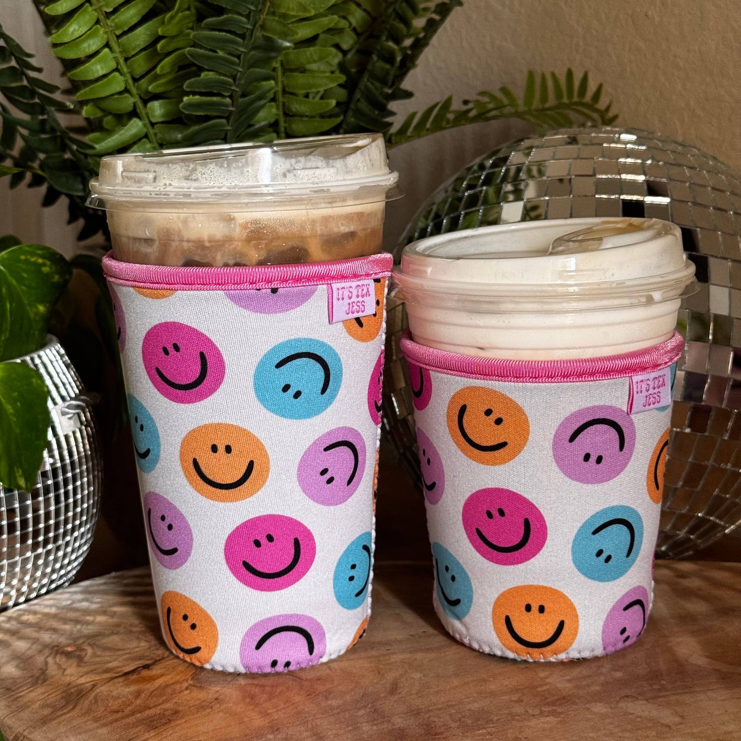 Iced Coffee Sleeve - Colorful Happy Faces